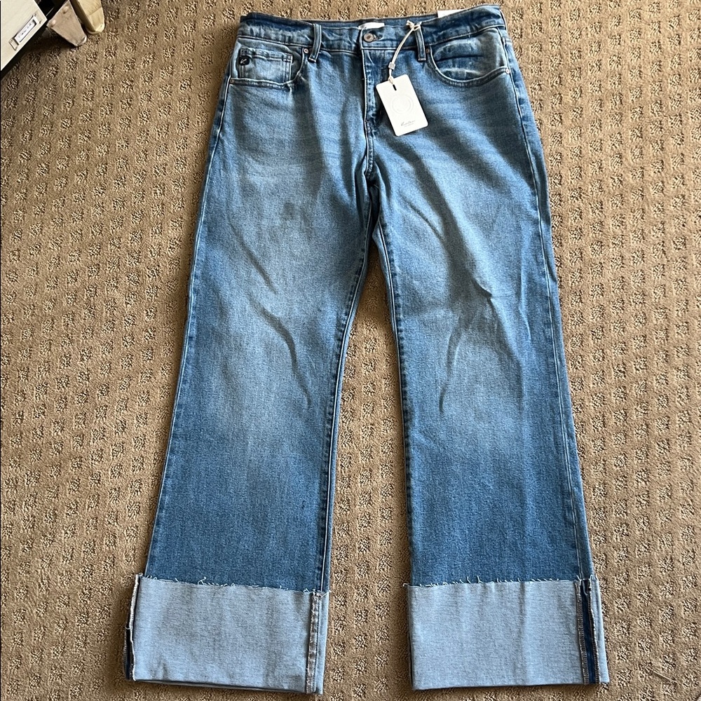 NEW Kancan Mid Rise Medium Blue Cuff Flare Denim Jean Sz 13 - Picture 3 of 8